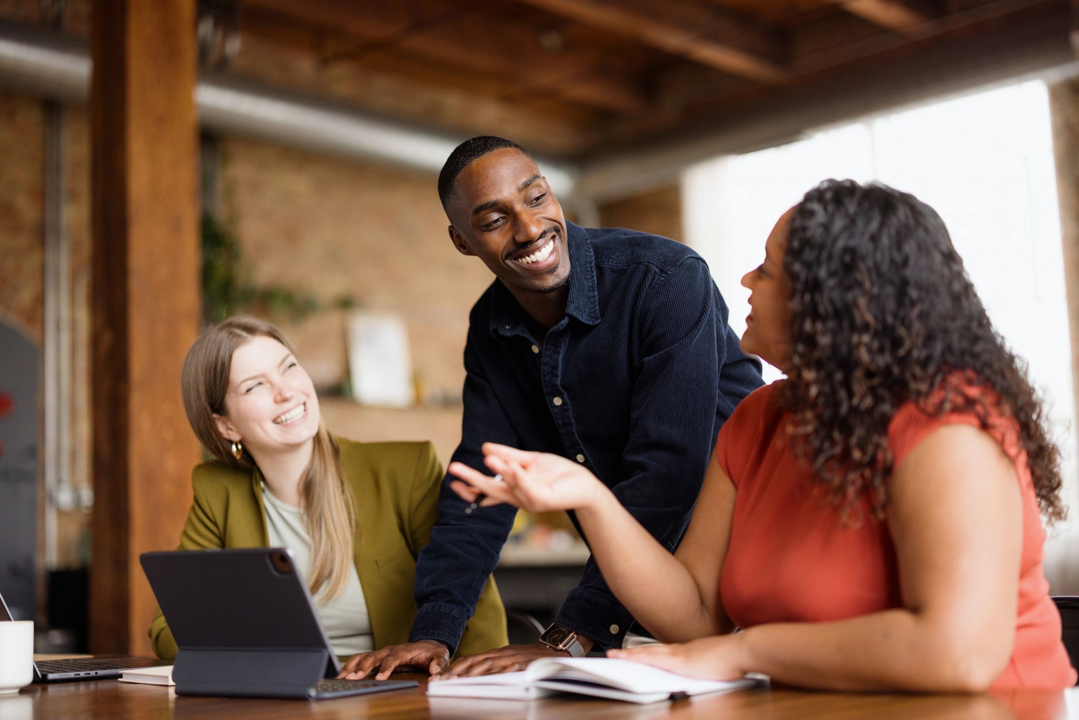 Colleagues collaborating during a meeting
